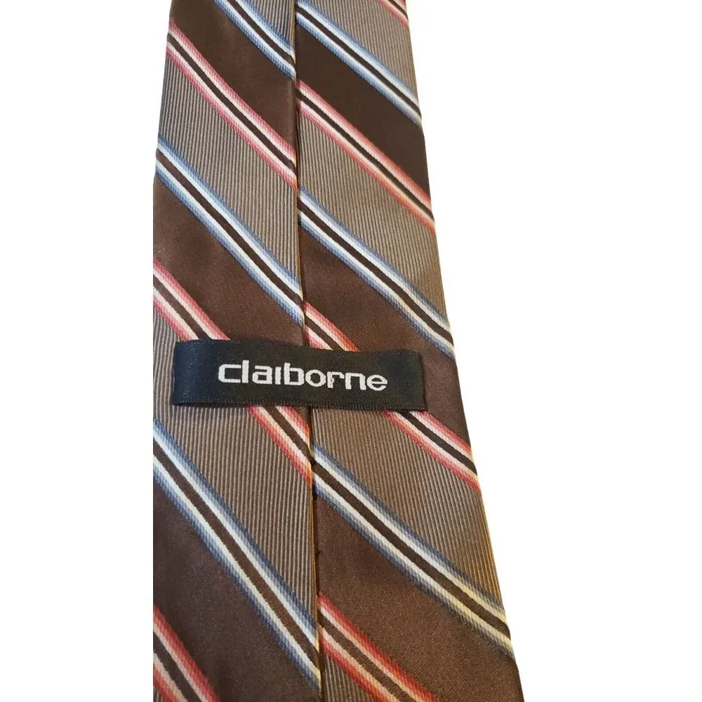 Liz Clairborne Mens Colorful Striped‎ Brown Pattern Silk Business Necktie